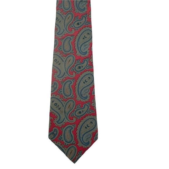 Vintage Liberty of London Paisley Silk Tie Red Blue Tan - Picture 1 of 2